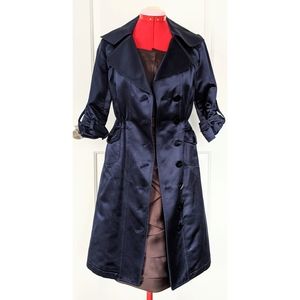 Teri Jon Navy Blue Silk Blend Trench Coat size 2
